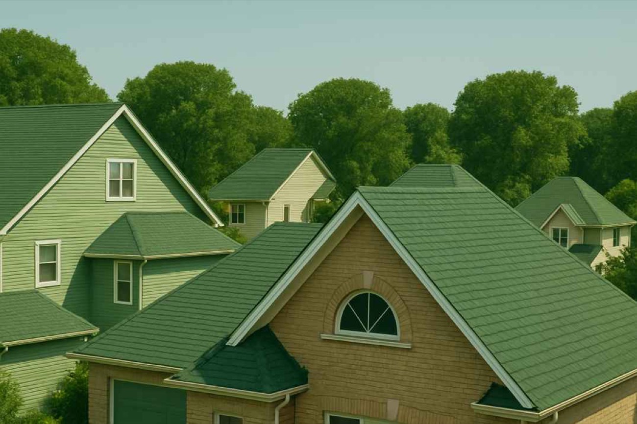 Neighborhood of Deltona homes with new green roofs